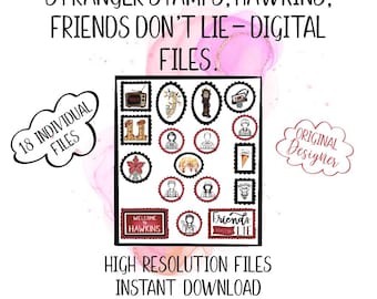 Stranger Briefmarken Clipart | Freunde lügen nicht | Hawkins | PNG, JPG, PDF | Herunterladen | Digitale Datei | Sofortdownload | Sublimationsdruck |
