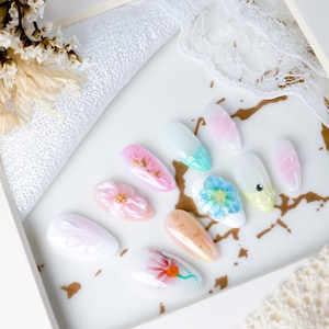 3D Floral Press-On Nails: Fairy Garden Macaron Fantasy
