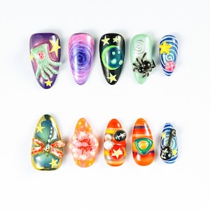 Handmade Button Eyes Press-On Nails: Spooky 3D Fantasy Nail Art