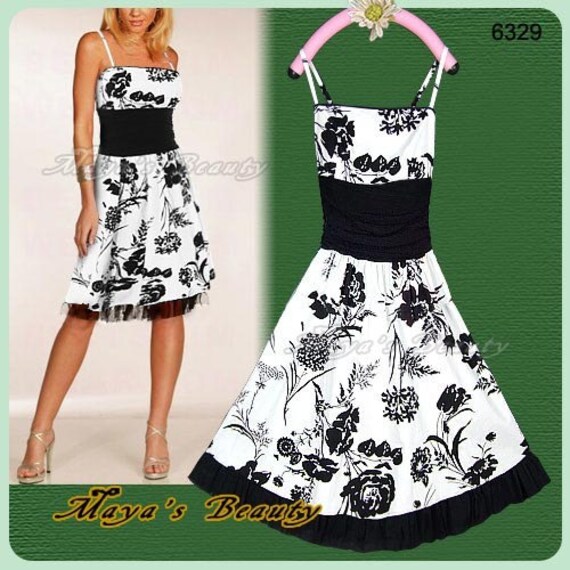 Items similar to Black White Midi Dress Casual Appear Flower Print