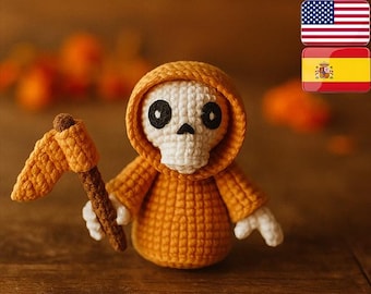Mini Reaper Crochet Doll Pattern, Cute Halloween Amigurumi Grim Reaper PDF, Easy Crochet Skeleton Pattern, Halloween Decor DIY Gift