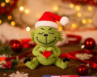 Crochet Grinch Heart Amigurumi Pattern | Christmas Grinch Doll PDF Tutorial | Cute Holiday Crochet Pattern | Beginner-Friendly Amigurumi