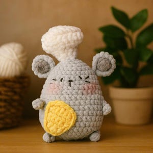 Motif de souris de chef au crochet | Tutoriel PDF sur la souris de cuisine Amigurumi | Modèle de jouet de chef bricolage mignon au crochet