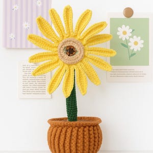 Sunny Eye Crochet Pattern | Amigurumi Sunflower in Pot | PDF Crochet Flower Pattern for Beginners