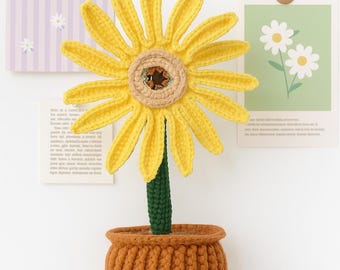 Sunny Eye Crochet Pattern | Amigurumi Sunflower in Pot | PDF Crochet Flower Pattern for Beginners