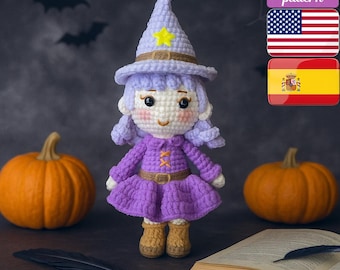 Crochet Purple Witch Doll Pattern | Amigurumi Halloween Witch Crochet PDF Tutorial | Crochet Witch Amigurumi Pattern | Crochet Doll Pattern