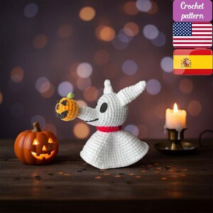 Patrón de amigurumi de crochet Zero / Patrón de crochet de perro fantasma para Halloween / Tutorial de crochet inspirado en Pesadilla antes de Navidad