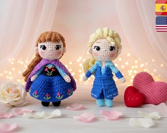 Elsa and Anna Amigurumi Crochet Doll Pattern | Frozen Princess Crochet PDF | Elsa Plushie Pattern | Queen Elsa Doll | Princess Anna Doll