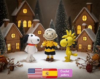 Wzór na szydełkowy zestaw Peanuts – Wzór na Peanuts amigurumi – Zestaw 5 w 1, Charlie Brown, Woodstock, Snoopy Dog, Szydełkowanie amigurumi