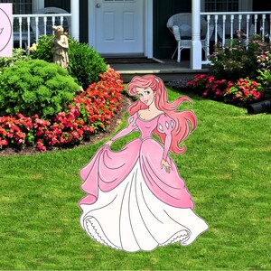 ariel pink dress cutouts standees, ariel princess cutout props, yard cutout, digital cutout, party cutout, birthday party Baby shower decor
