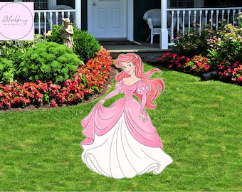 Ariel prinsesknipsel, roze jurk standee, feestdecor (digitale uitsparing)