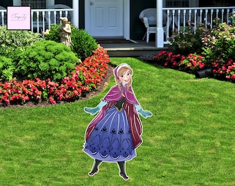 Decoración para fiesta de cumpleaños de Frozen: Figura recortada de Anna, letrero para el jardín (descarga digital)