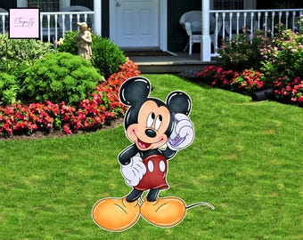 Figura recortada de Mickey Mouse, fondo decorativo para fiestas (descarga digital)