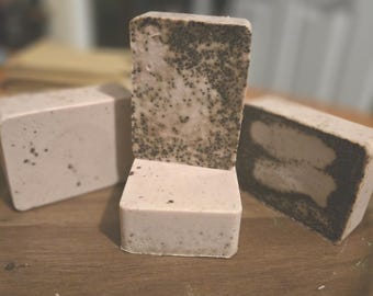 Vanilla Fragrance with coffee grounds in a triple butter soap