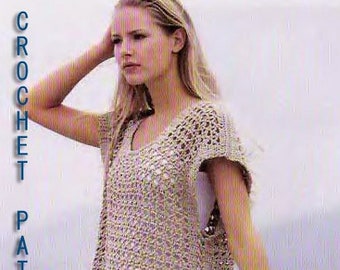 Crochet  Vintage Pattern instruction in digital file for Tunic dress beach cover up. PDF