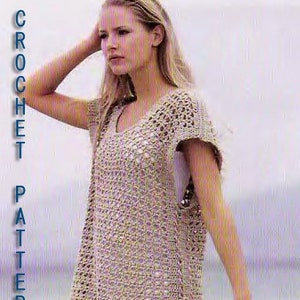 Crochet  Vintage Pattern instruction in digital file for Tunic dress beach cover up. PDF