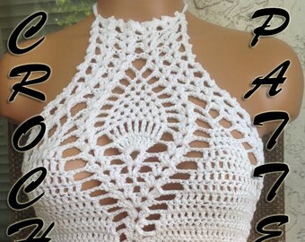 Crochet high neck Bikini beachwear Top, hobo, festival Pineapple Pattern sexy modern designer