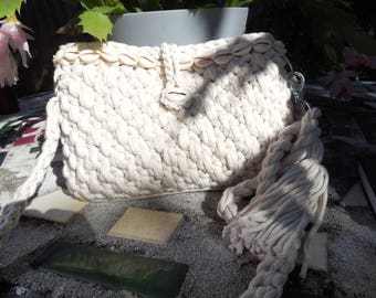 Handmade crochet tote hobo Nautical lining handbag Beach Vacation Wedding