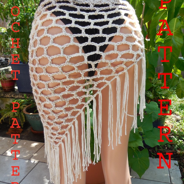 Crochet Pattern Fishnet stitch cover up,  beach skirt, shawl, neck warmer, beachwear.