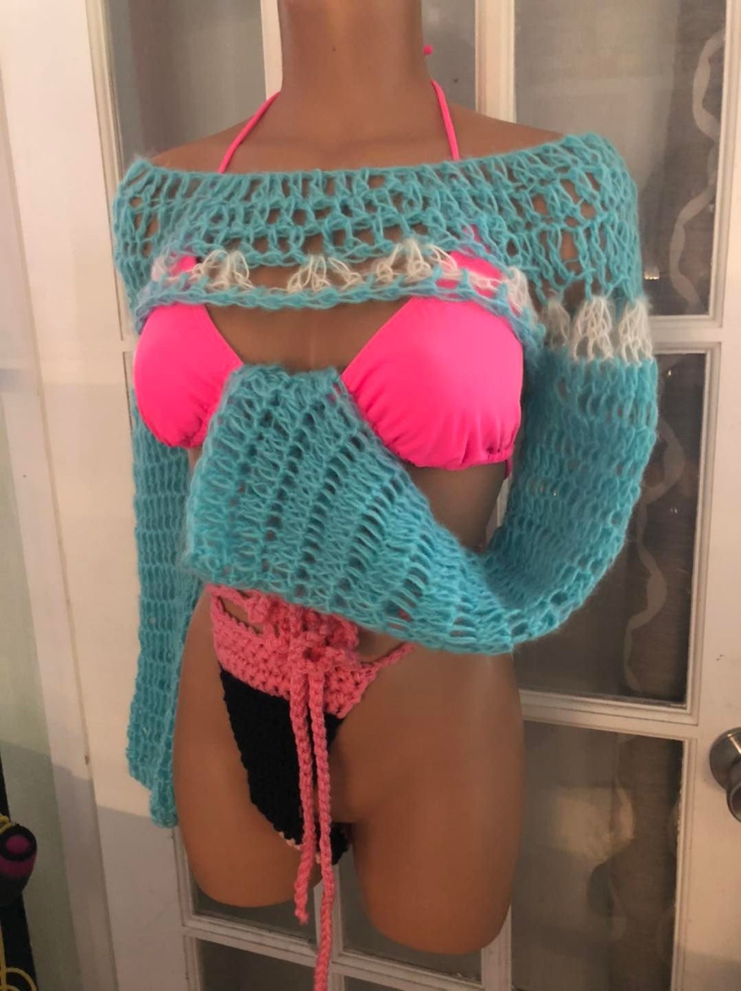 FLARED SLEEVE CROCHET CROP TOP main image 1
