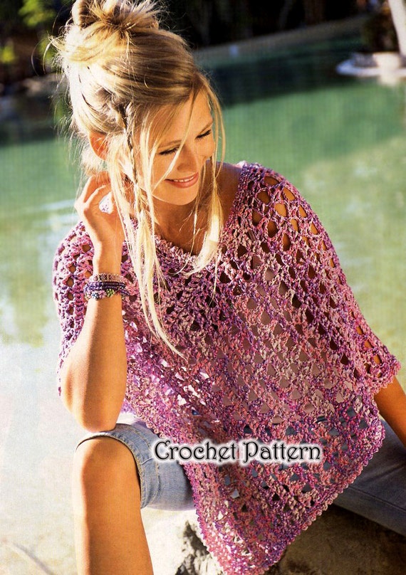 Vintage Crochet Woman New Poncho Wrap Pattern INSTRUCTION with Mandala yarn