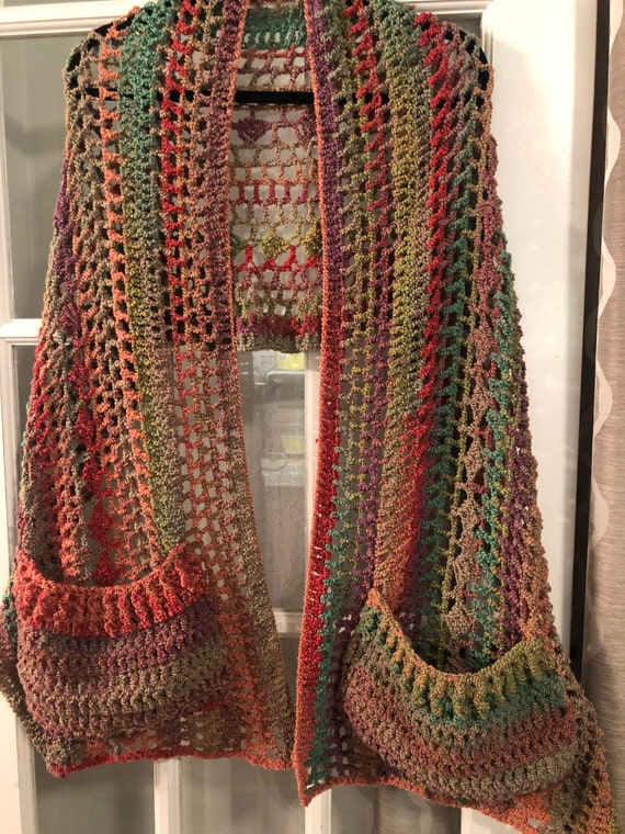 Crochet Pattern Perfect Pocket shawl tutorial with pictures and step by step instructions.