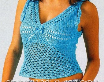 Summer  Angel Blue Crochet TOP,Pattern with Chats only and information on yarn and stitches.   Only  in PDF files