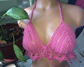 Crochet Sexy Hobo Bikini Halter top. Ready to ship