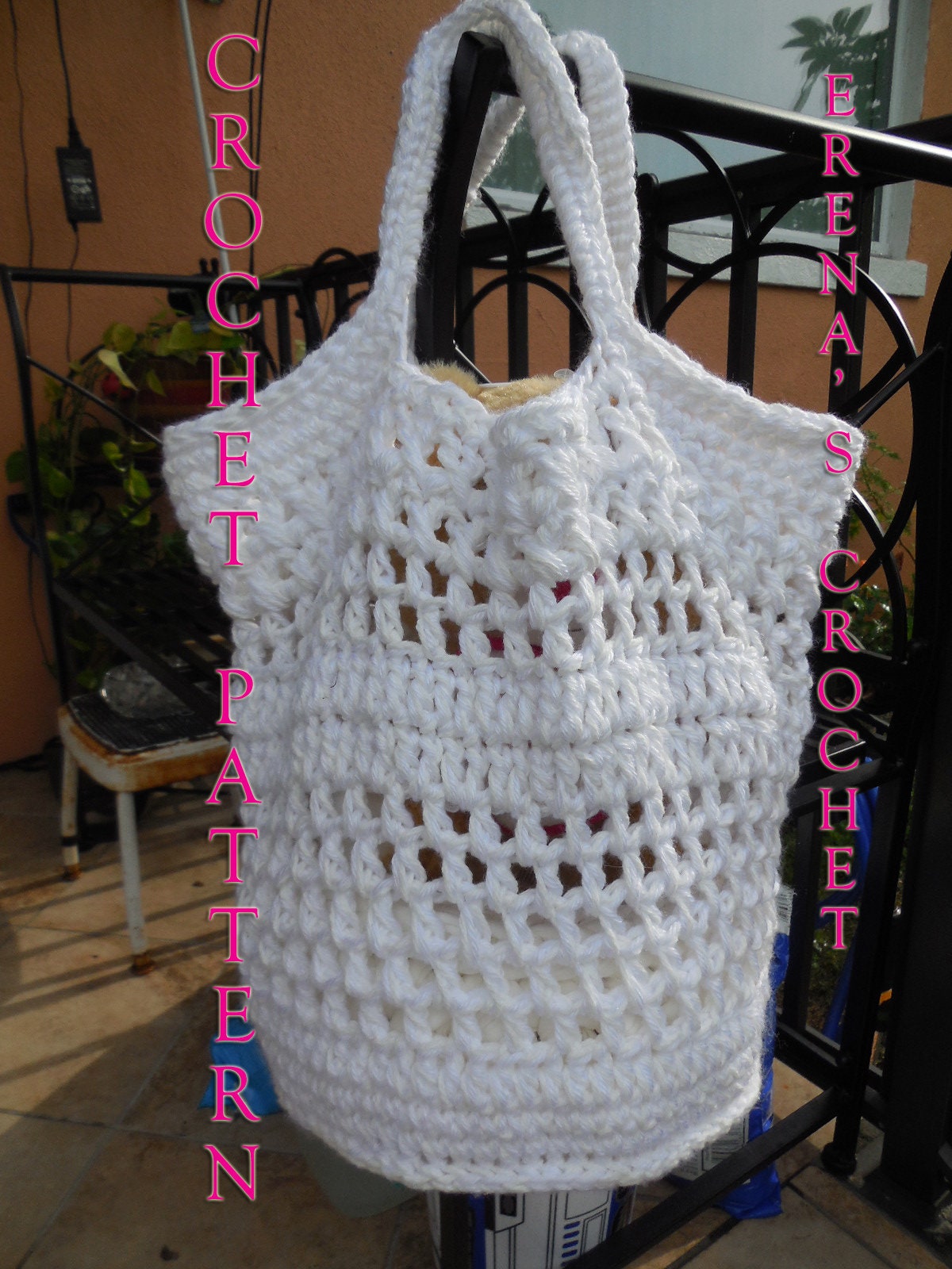 Crochet Pattern Summer Beach Market Bag Chunky yarn short handle medium ...