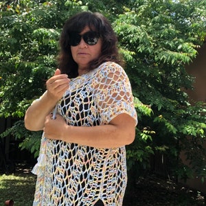 Crochet Beach Cover up Tunic Dress Robe Beachwear