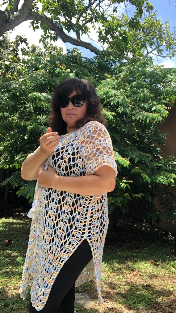 Crochet Beach Cover up Tunic Dress Robe Beachwear