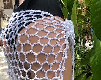 Boho Chic Crochet Fishnet Skirt: Perfect Beach Cover Up for Summer