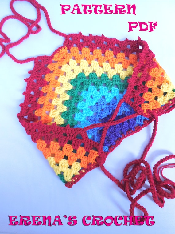 Crochet Hobo High neck granny Bohemian beach halter top Rainbow Pattern PDF