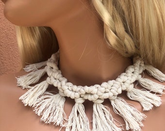 Macrame necklace with tassels choker handmade.