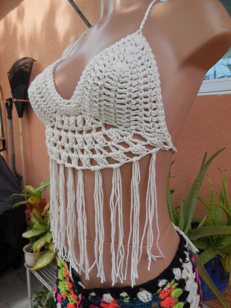 Crochet Beach Halter Top in Size Small/medium With Fringes. | Etsy