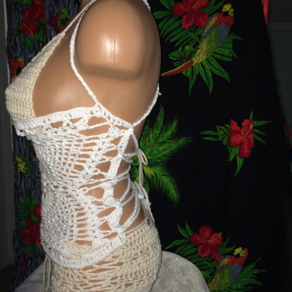 Vintage Crochet Backless Pineapple Motifs Top Cover Up PDF Files