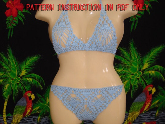 Crochet instruction Lace Pattern for bikini and halter top , swimwear, swimsuit, lingerie.