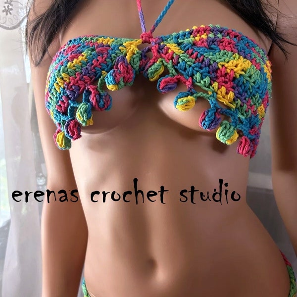 Tapestry Patchwork Bandeau Lace Up Bikini Top