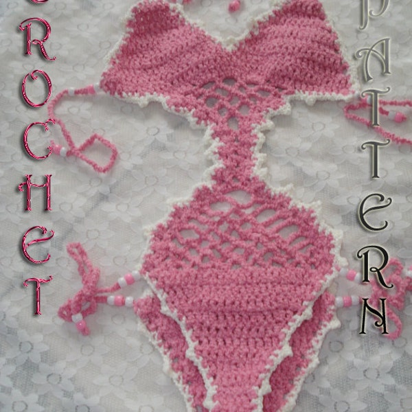 Crochet Monokini Swimsuit for a girl 2-3 year old , Pattern in written instruction only, without charts inPDF files