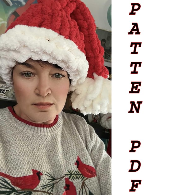 Santa Hat chunky fingers knit Pattern written and Video.