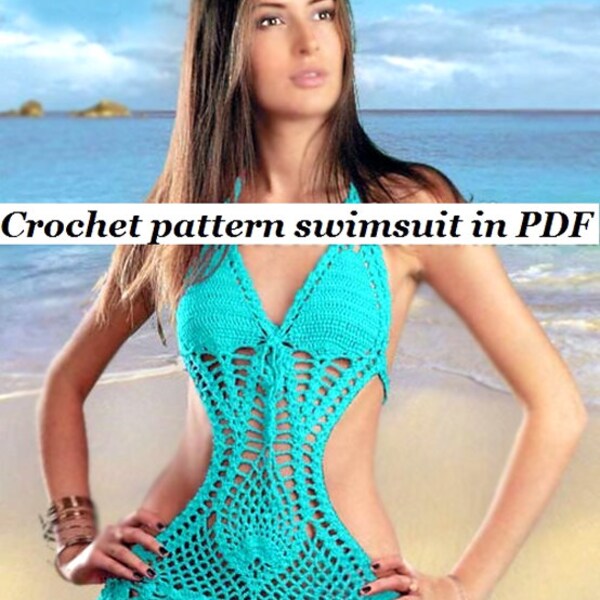 Instrucción de Crochet Pattern Monokini con gráficos, imágenes en archivos PDF.