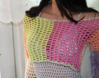 Crochet crop top colorful, size small