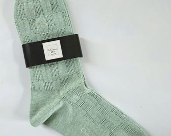 Vintage Christian Dior Mint Green Socks – Authentic Designer Hosiery, Luxury Paris Accessory