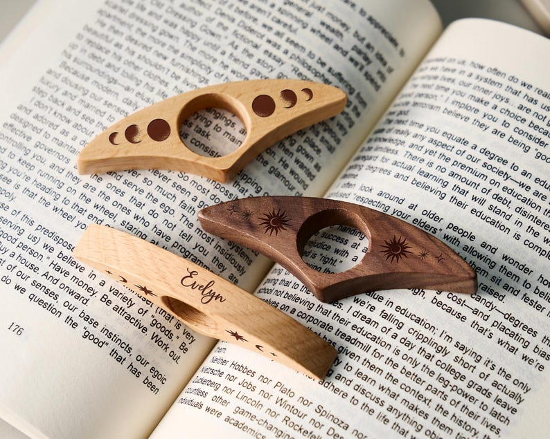 Custom Engraved Walnut Book Page Holder, Unique Wooden Thumb Spreader, Thoughtful Reading Accessories Gift for Readers and Teachers image 13