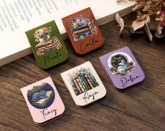 Custom Flower Magnetic Leather Bookmark with Name, Aesthetic Book Magnet Marker, Personalized Book Accessory for Book Club and Readers