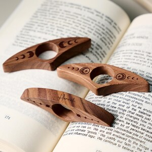 Custom Engraved Walnut Book Page Holder, Unique Wooden Thumb Spreader, Thoughtful Reading Accessories Gift for Readers and Teachers image 2