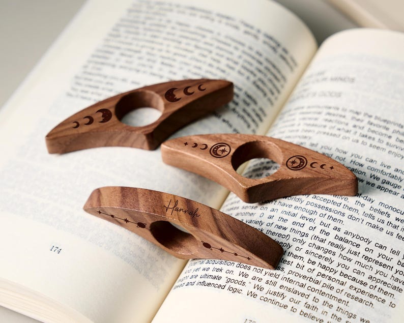 Custom Engraved Walnut Book Page Holder, Unique Wooden Thumb Spreader, Thoughtful Reading Accessories Gift for Readers and Teachers image 2