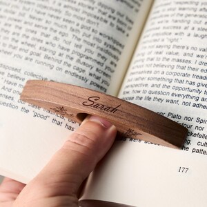 Custom Engraved Walnut Book Page Holder, Unique Wooden Thumb Spreader, Thoughtful Reading Accessories Gift for Readers and Teachers image 12