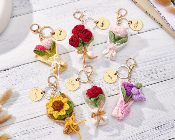 Crochet Bouquet Keychain, Personalized Mini Bouquet Charm, Custom Floral Bag Charm, Bridesmaid Proposal Gift, Graduation Gift