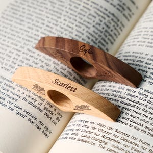 Custom Engraved Walnut Book Page Holder, Unique Wooden Thumb Spreader, Thoughtful Reading Accessories Gift for Readers and Teachers image 1